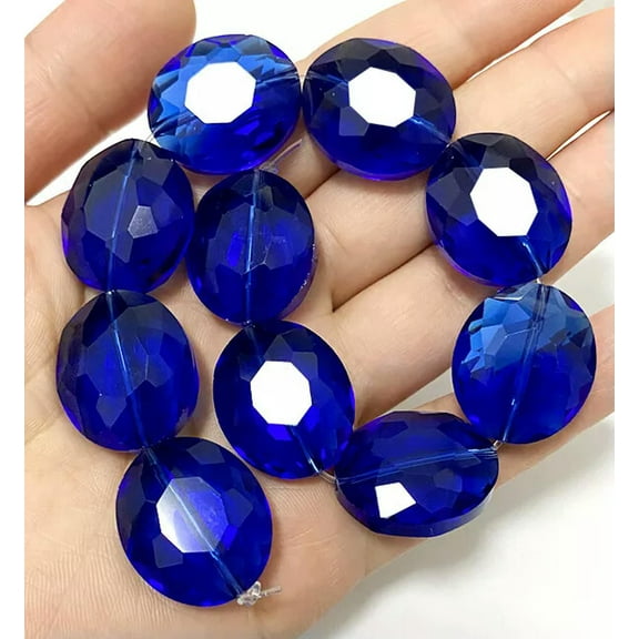 U8MO 20x24mm large size Faceted Deep Blue Crystal Quartz Flat Oval Beads 8PCS