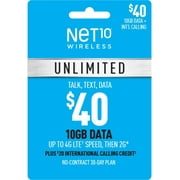 Straight Talk Net10 $40 Unlimited Talk & Data Prepaid Airtime Card