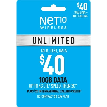 Straight Talk Net10 $40 Unlimited Talk & Data Prepaid Airtime Card