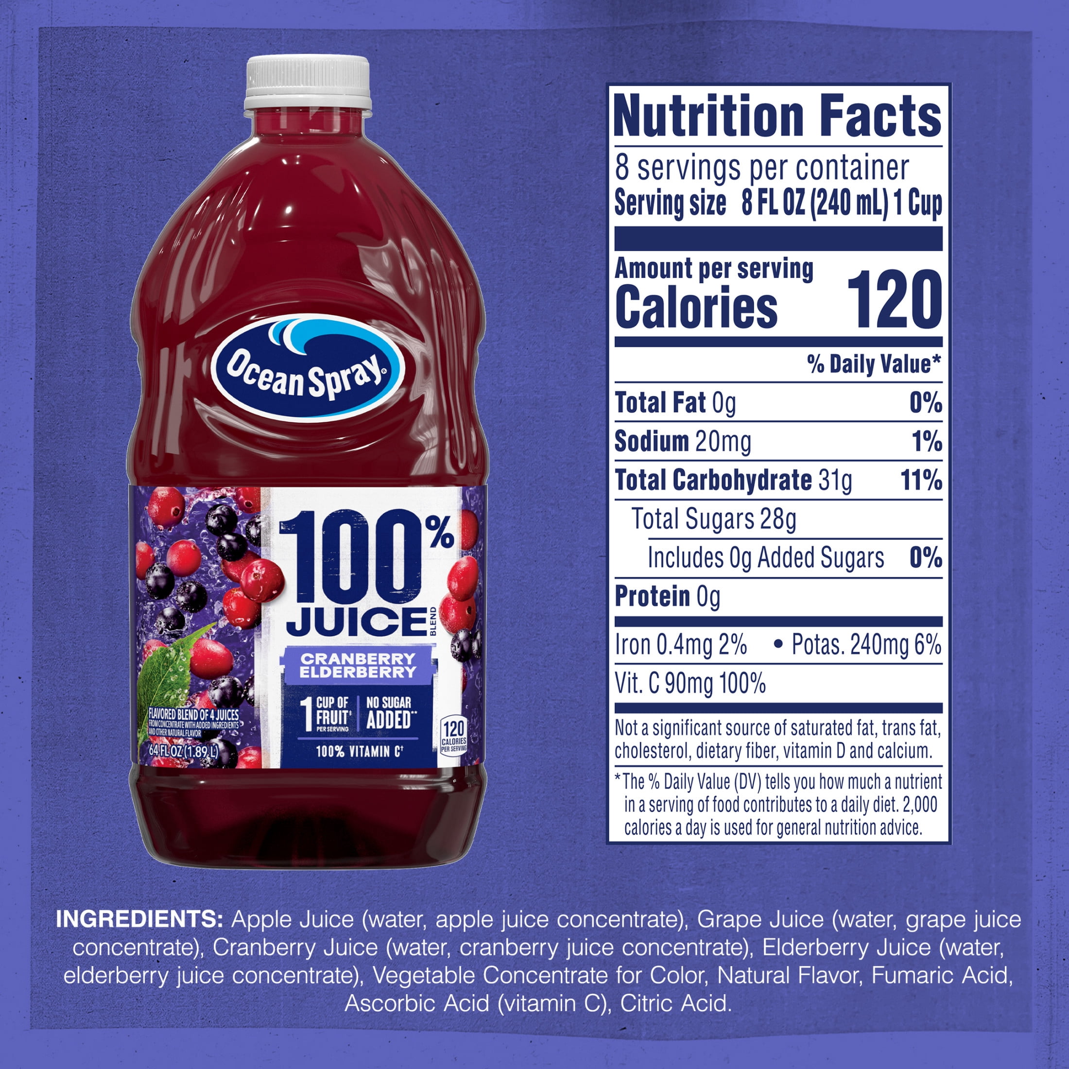 Ocean Spray® 100% Juice Cranberry Elderberry Juice Blend, 64 fl oz Bottle