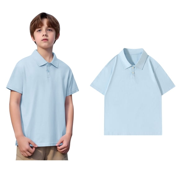 Polo Shirts Boys Short Sleeves Boys Sky Blue Button up Shirt Casual Tops School Uniforms Tshirt Boys 10-11 Years