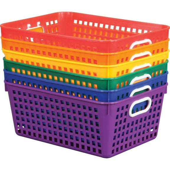 Really Good Stuff Plastic Storage Baskets, Book Basket with 6 Colors, Set of 6 Piece Count 6