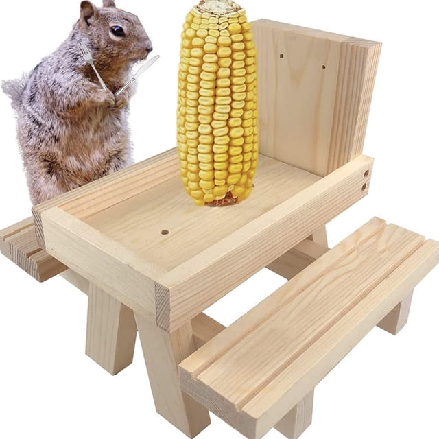OULII squirrel feeder for outside 1Pcs Squirrel Feeder Light Brown Pine Wood for Outdoor Use