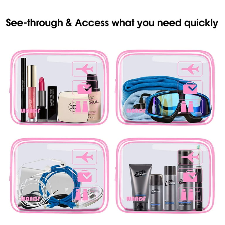 TSA Approved Transparent PVC Travel Toiletry Bag with Zippers Carry on Quart Size Cosmetic Pouch 2pcs Pink Walmart