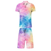 Mens Summer Outfits Shorts Banded Collar Printing Beach Outfits Flower Print Summer Tropical Suit Comfy Outdoor Casual Vacation Travel Suit,Multicolour,M