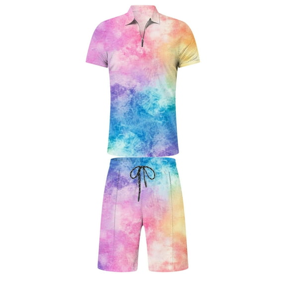Mens Summer Outfits Shorts Banded Collar Printing Beach Outfits Flower Print Summer Tropical Suit Comfy Outdoor Casual Vacation Travel Suit,Multicolour,M