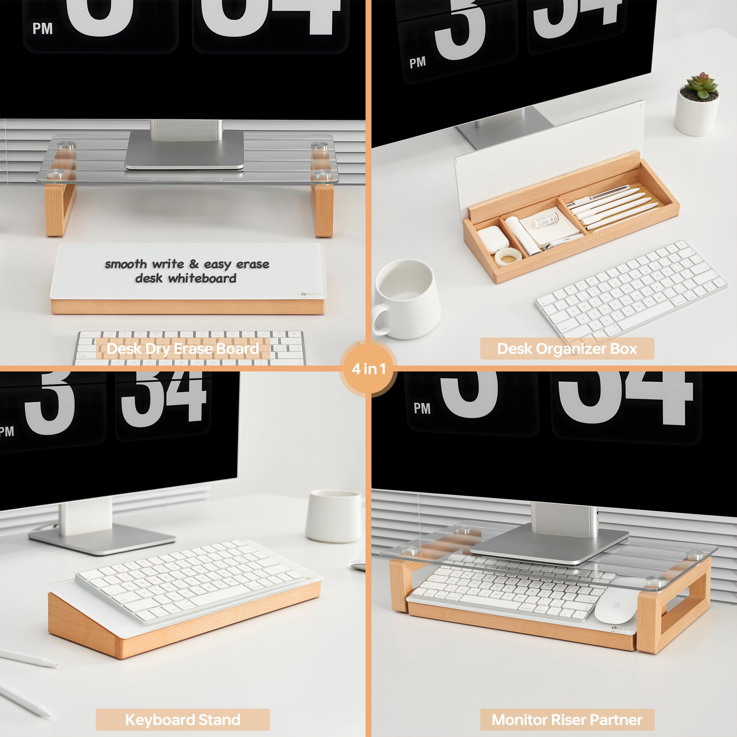 Glass Desktop Whiteboard With Wood Organizer For Small Office Accessories  Aesthetic Desk Dry Erase White Board Drawer Home Cubicle Marker & Eraser Included