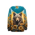 thumbnail image 2 of Xoenoiee Boys Long Sleeve Sweatshirt for Fall Winter Pull-Over Hooded Hoodies with Kangaroo Pocket Cosy Active Wear for Kids, Floral Wolf Sunflower Sun Print, M, 2 of 7