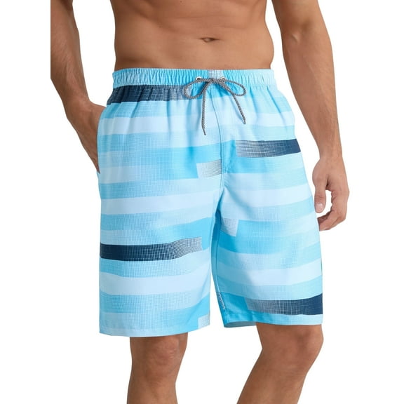 APTRO Mens Swim Trunks 9" Mesh Liner Quick Dry Striped Swim Shorts Bathing Suit Swimsuit Summer Beach Shorts Blue MK371 2XL