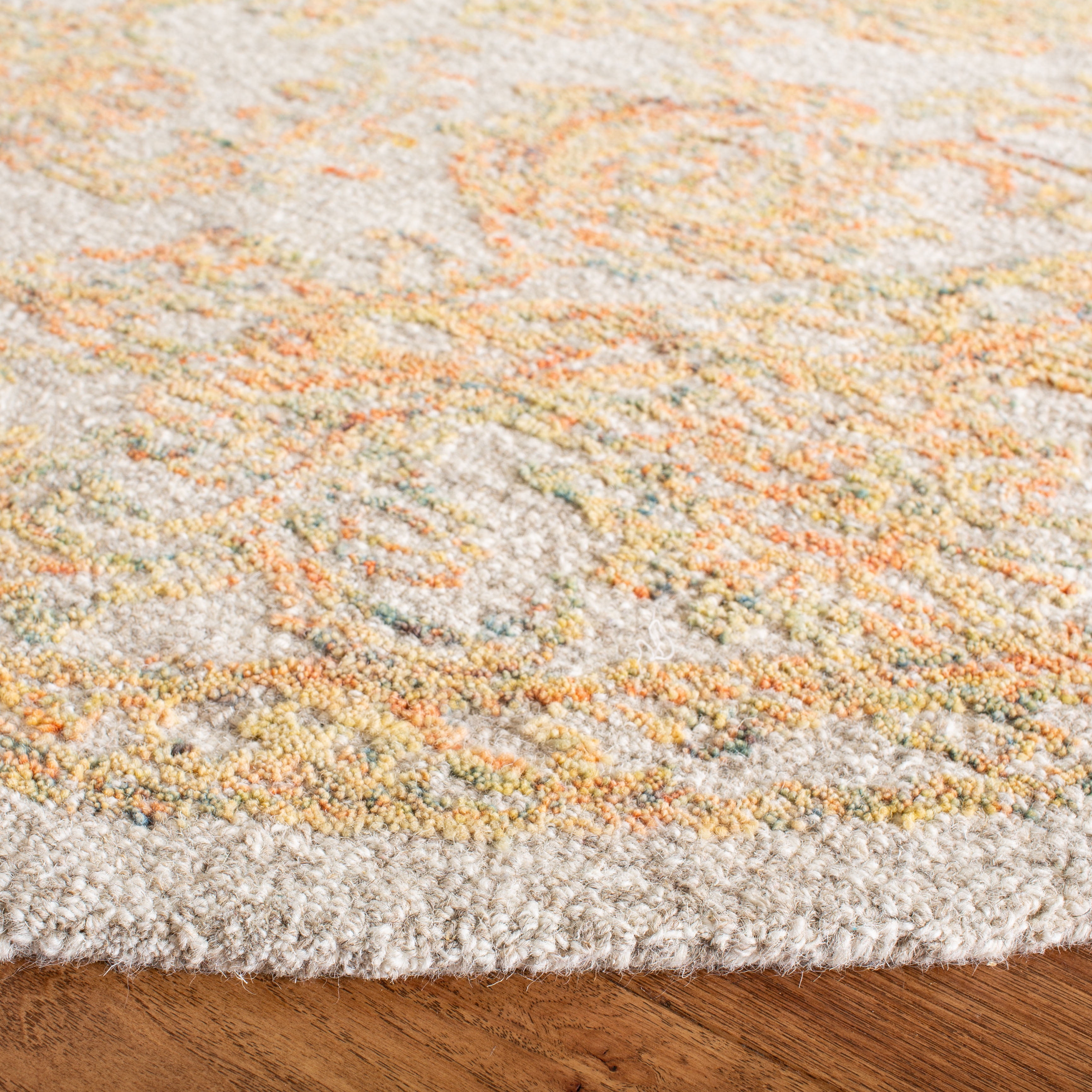 SAFAVIEH Abstract Renae Floral Wool Area Rug, Beige/Gold, 6' x 6' Round