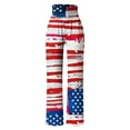 thumbnail image 4 of Brnmxoke Women Summer High Waisted Cotton Linen Palazzo Pants Patriotic American flag Print Wide Leg Long Lounge Pant Trousers with Pocket, 4 of 5