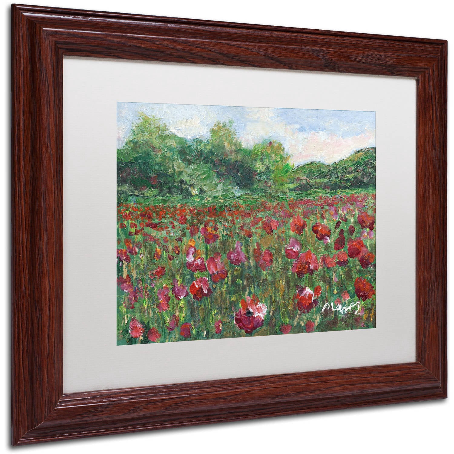 Trademark Fine Art "Poppy Field Wood" Canvas Art by Manor Shadian White Matte, Wood Frame