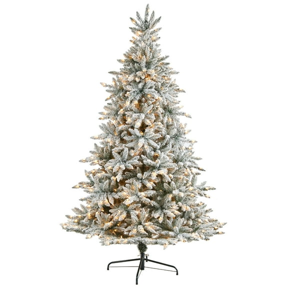 Nearly Natural Clear Prelit LED White Flocked Spruce Artificial Christmas Tree, 8'
