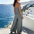 thumbnail image 6 of PWPSG Womens Summer Denim Jumpsuits Sleeveless V Neck Casual Playsuits with Drawstring Waist and Wide Leg Gray S, 6 of 8