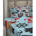 thumbnail image 5 of Ambesonne Pirate Fitted & Top Sheet Set with Shams, Cartoon Marine Adventure, Blue Dark Pink, 5 of 7