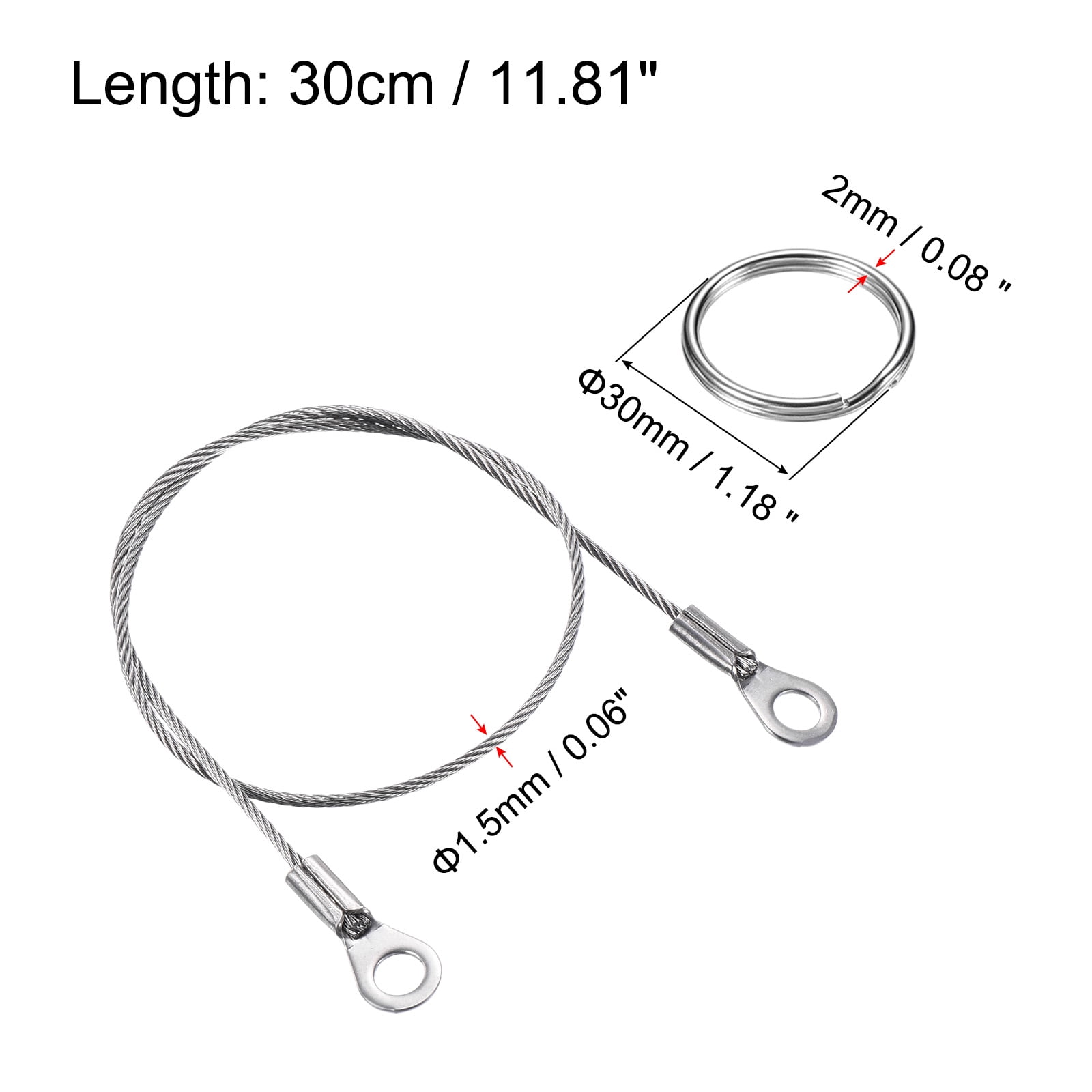 Unique Bargains Eyelets Ended Security Wire Rope with Key Ring Silver Tone 1.5mmx30cm
