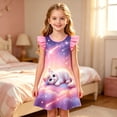 thumbnail image 2 of FYDUU Girls Summer Dress Casual Flutter Sleeve Nightgown Summer Casual Cartoon Print Pajamas Dress Soft Princess Nightdress Holiday Party Wear 3-4 Years, 2 of 4