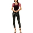 thumbnail image 2 of Allegra K Women's  Square Neck Glitter Star Pattern Short Sleeve Velvet Top, 2 of 6