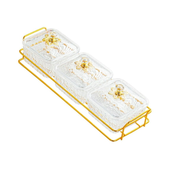 Esquirla 3 Serving Bowls with Lids and Holder Candy and Nut Dishes Portable Decorative Snack Platter Appetizer Tray for Chocolates Table transparent