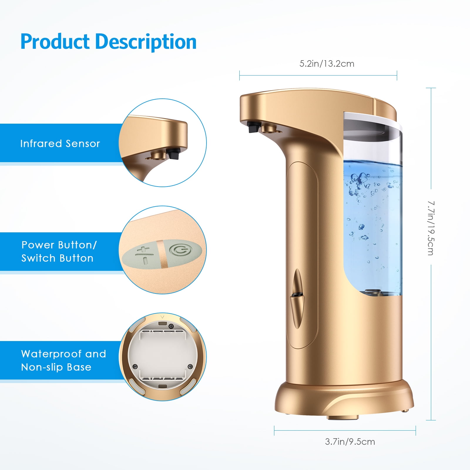 Soap Dispenser, AMIR Hand Soap Dispenser Waterproof Liquid Soap Dispenser Automatic Soap Dispenser for Kitchen Bathroom Toilet