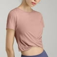thumbnail image 4 of Lovskoo 2024 Women's Summer Workout Shirts Causal Short Sleeve Blouse Round Neck Crop Tops Twist Front Tee T-Shirt Rose Gold XL, 4 of 8