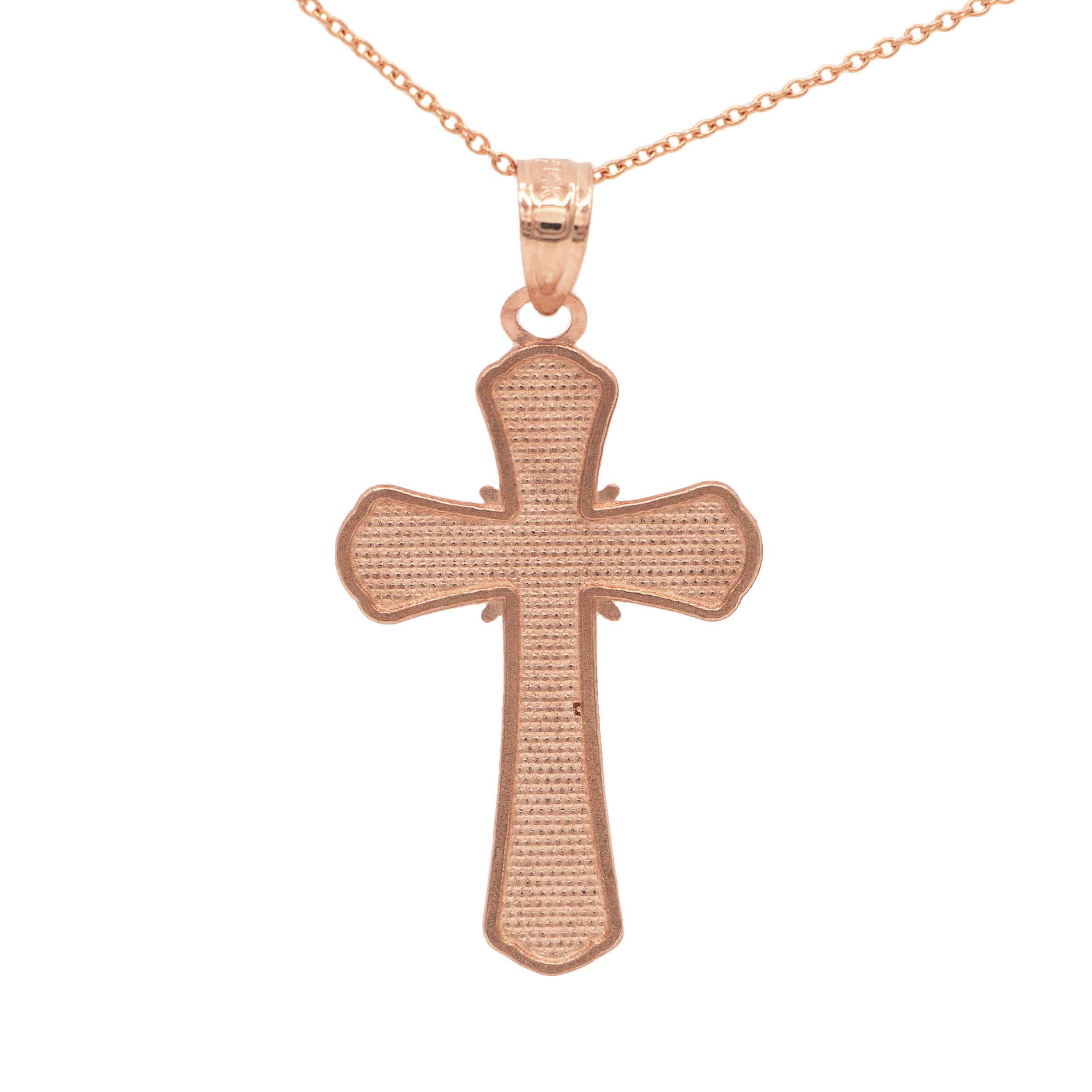 Ice on Fire Jewelry 14k Rose Gold Cross Pendant Necklace