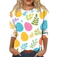 thumbnail image 3 of Womens Easter Shirts Colored Eggs Print Crew Neck Tops 3/4 Sleeve Loose Fit Casual T Shirt Cute Holiday Outfits Tee, #01 Multicolor, XXL, 3 of 7