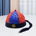thumbnail image 3 of Sombrero de príncipe heredero, sombrero de emperador Qing, sombrero Oriental chino de satén, sombrero de propietario para fotografía, Fiesta Temática, Rojo Azul 54cm, 3 of 8
