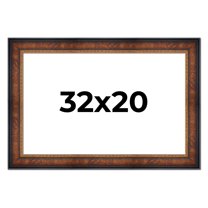 32x20 Frame Brown Walnut Gold Ornate Trim Solid Wood Plein Air Picture Frame | 3 Inch Moulding