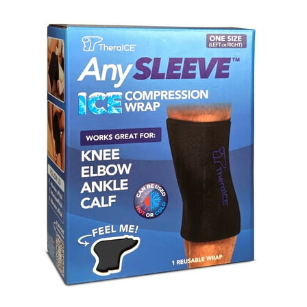 TheraICE Knee Ice Pack Compression ANYSleeve for Injuries, Reusable Gel Cold Pack Brace for Elbow & Calf - Cold Wrap Pain Relief (One Size Fits Most)