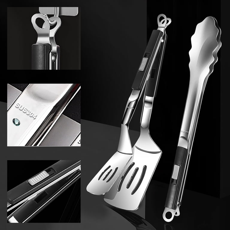 AGCAN Grill Tongs & Turner Set, 2-Pack, 12 in, Black photo 2