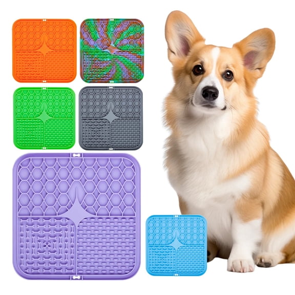8 Inch Dog Lick Pad with 48 Suction Cups Silicone Slow Feeder Mat for Anxiety Relief during Bathing and Grooming, Purple