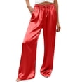 thumbnail image 2 of Delayuji Women's Satin Wide Leg Pants Fashion Casual Solid Color Elastic Waist Drawstring Pant Trousers Lightweight Palazzo Beach Vacation Clothes Work Wear Loungewear, 2 of 5