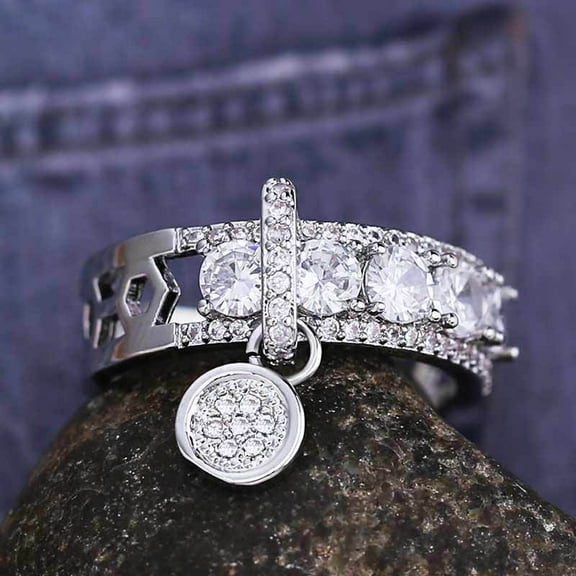 Fashion Women Large Zircon Disc Copper Ring