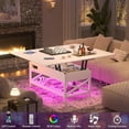 thumbnail image 6 of Homieasy Coffee Table Lift Top with LED Light and Power Outlet, Multi-Function Coffee Table Converts to Dining Table, Center Table with Shelves for Living Room Reception Home Office, White, 6 of 7