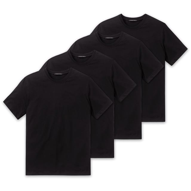 SCHIESSER Camiseta americana para hombres, paquete de 2 - 1/2 manga, camiseta interior, cuello redondo Negro 2XL (2X-Large)