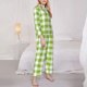 thumbnail image 3 of Balery White Green Plaid Conjunto de Pijama con Estampado para Mujer, Conjunto de Dos Piezas con Manga Larga, Ropa de Dormir Suave con Bolsillos, Pijamas Cómodos-Large, 3 of 7