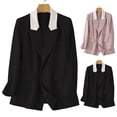 thumbnail image 2 of Women Casual Suit Coat Notched Lapel Long Sleeve Patchwork Color Suit Jacket Double Breasted Flap Pockets Loose Fit Office Lady Outwear, 2 of 8