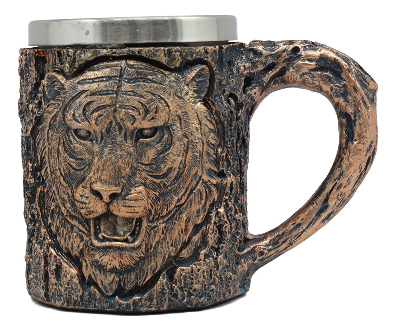Ebros Nature Wild Bison Mug with Rustic Tree Bark Texture Design in Painted Bronze Finish 12oz Drink Beer Stein Tankard Coffee Cup