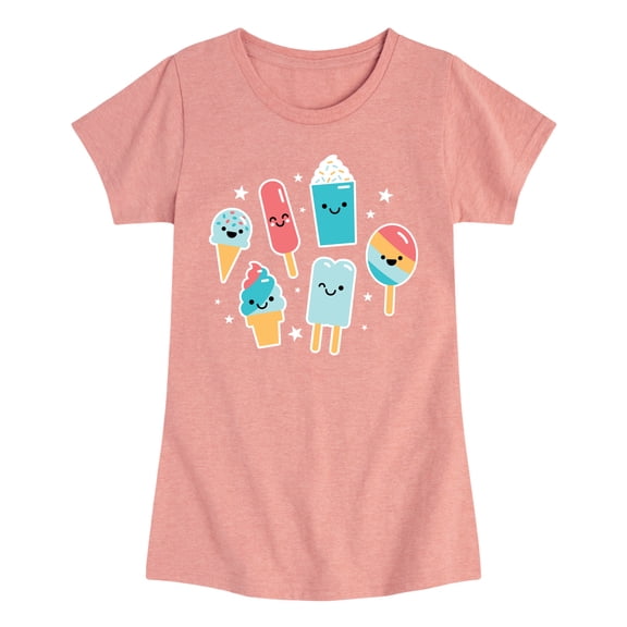 Instant Message - Ice Cream Emojis Fitted Short Sleeve Graphic T-Shirt
