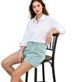 thumbnail image 6 of Stralyhd Shorts for Women Casual Cotton Linen Bermuda Shorts 2026 Summer Beach Travel Work Fashion Mid-Rise Short Basic Short with Pockets Cyan S, 6 of 7