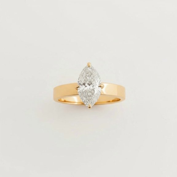 Solitaire Marquise Cut Diamond Engagement Ring, Diamond Thick Band Ring, Anniversary Gift For Wife, Single Stone Promise Ring, Stackable Ring, Dainty Wedding Ring, Handamde Jewelry