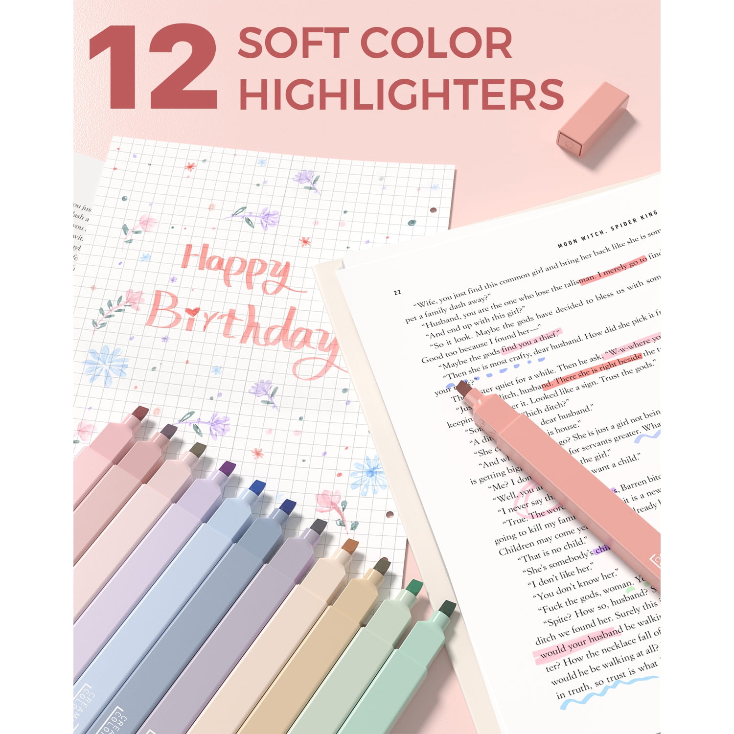 Four Candies 58 PCS Aesthetic Supplies with Cute Pencil Case, 6 Multicolor Pens, 12 Pastel Highlighters, 5 Gel Pens Black Ink, 9 Mechanical Pencils and 100 sticky notes in 2 sizes, College Essentials