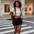 thumbnail image 4 of JASGOOD Womens Ruffle Shorts Cute Lace Multi-Layered Bloomers Fashion Summer Mini Shorts, 4 of 10