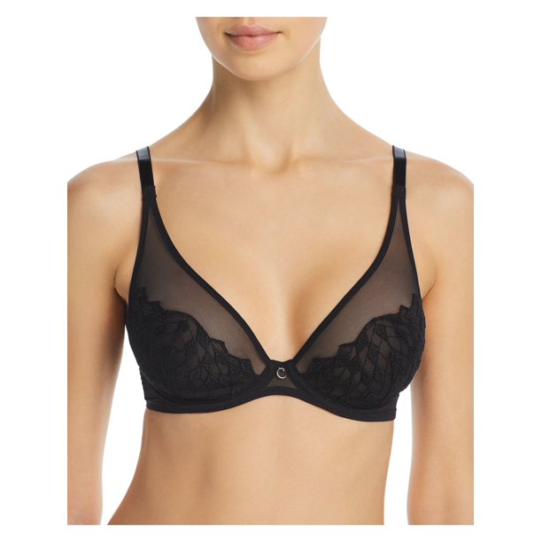 CHANTELLE Intimates Black Mesh Leotard Unlined Plunge Bra Underwire Bra