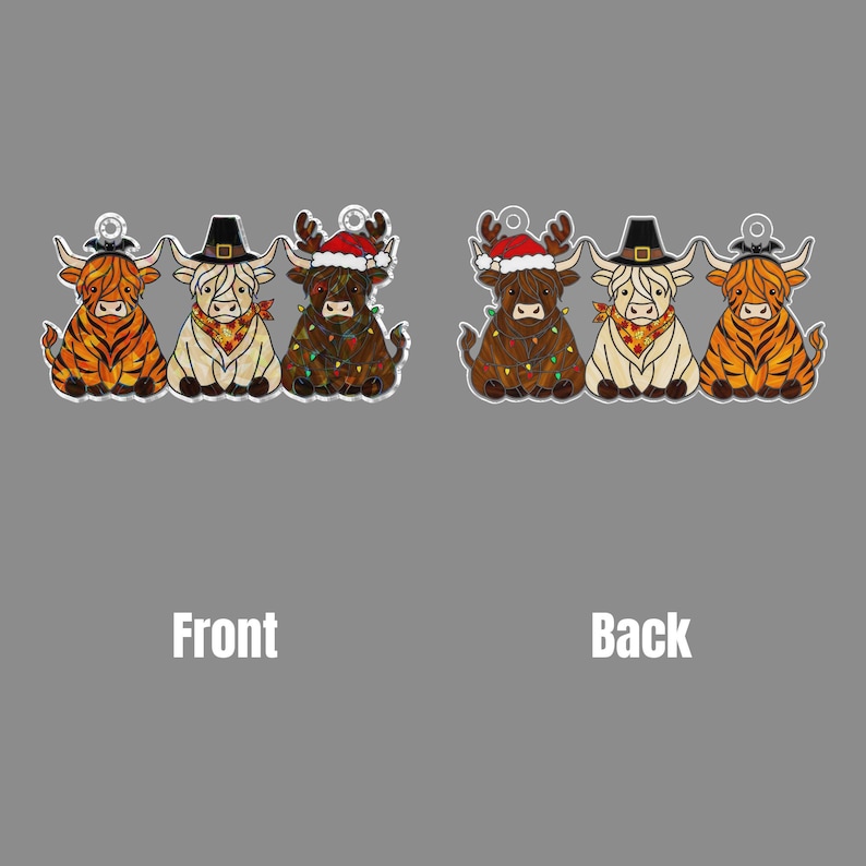 ViciArt Hallothanksmas Highland Cow Holographic Acrylic Window Hanging, 3mm Holiday Decor