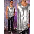 thumbnail image 3 of Unique Bargains Men's Metallic Tank Top Round Neck Shiny Disco Party Sleeveless Vest 2XL Silver, 3 of 5