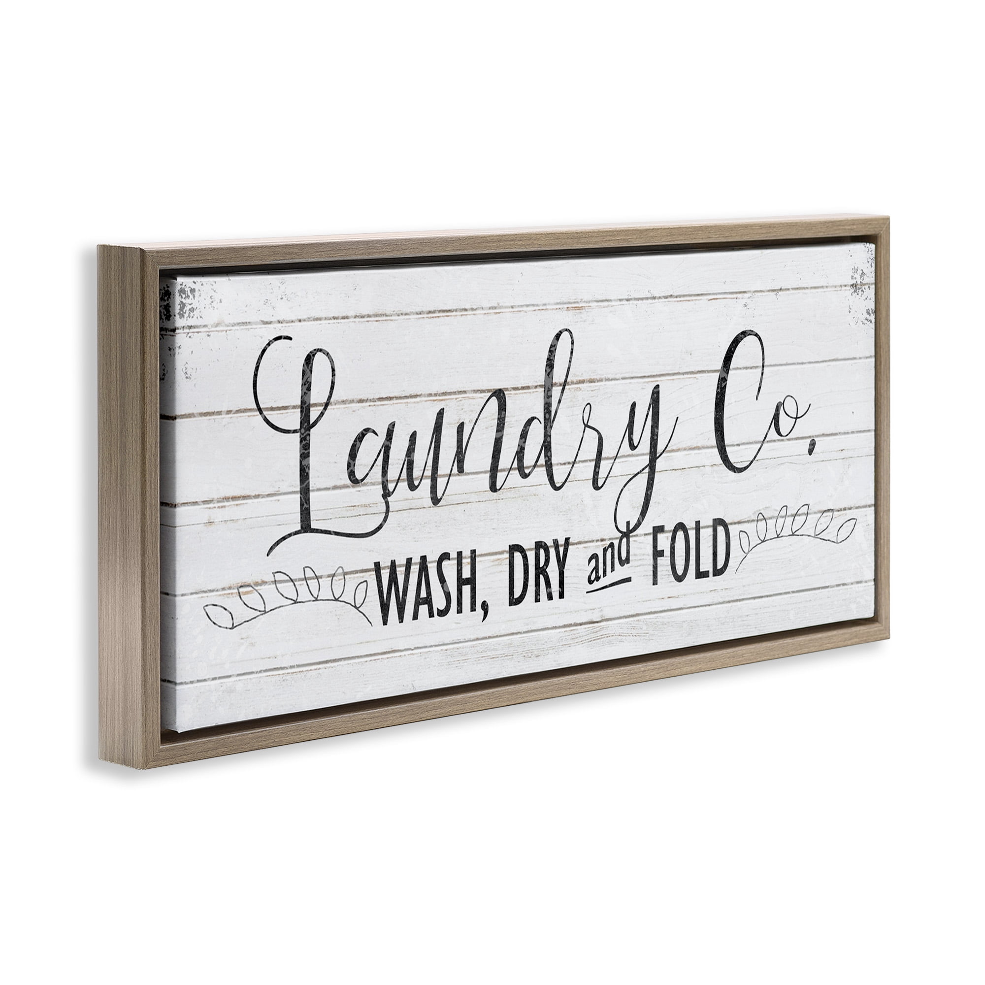 Stupell Industries Laundry Wash Dry & Fold Typography Painting Brown Floater Framed Canvas Art Print Wall Art, 31 x 14