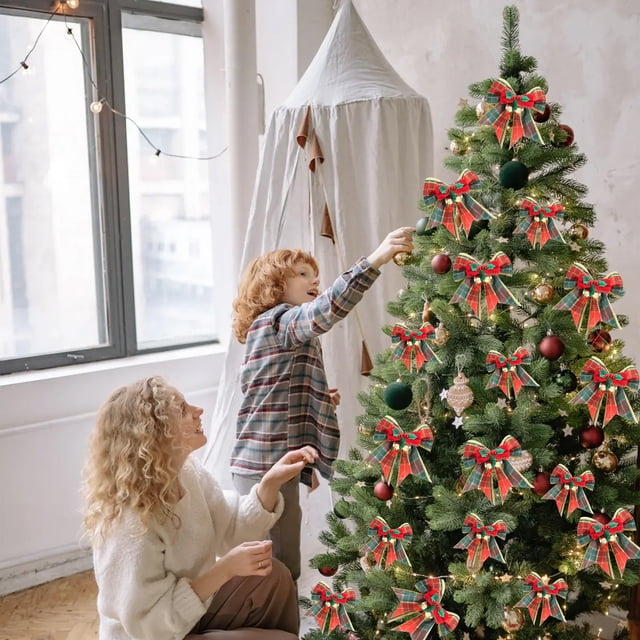 TIMIFIS Imitation Hemp Small Object Decorations Christmas Faux Hemps Small Bow Bells Christmas Tree Gift Boxes Christmas Decoration Bows Home Decoration
