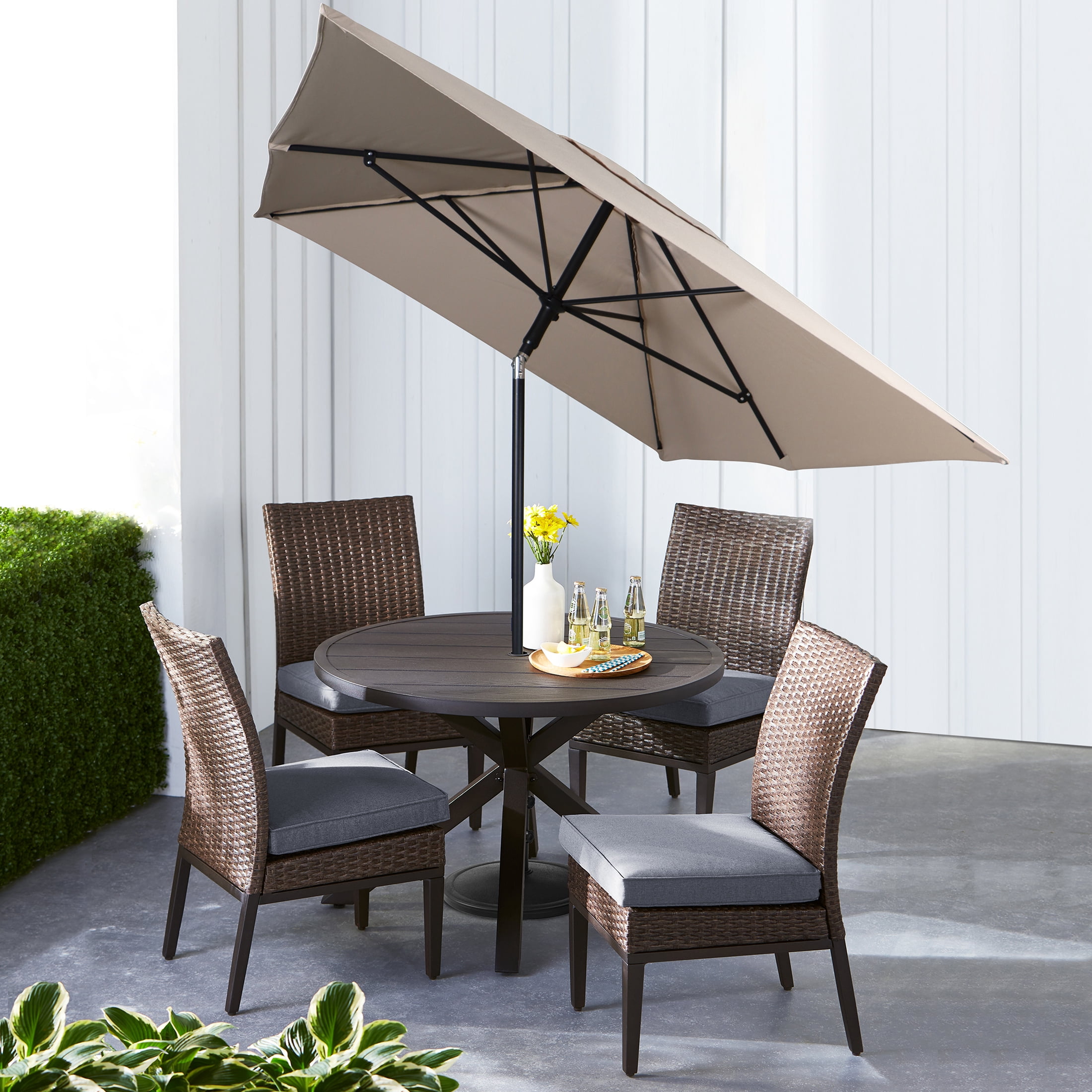 (2 pack) Mainstays 6 x 7.5' Tan Rectangular Patio Push Up Umbrella, Adjustable Tilt